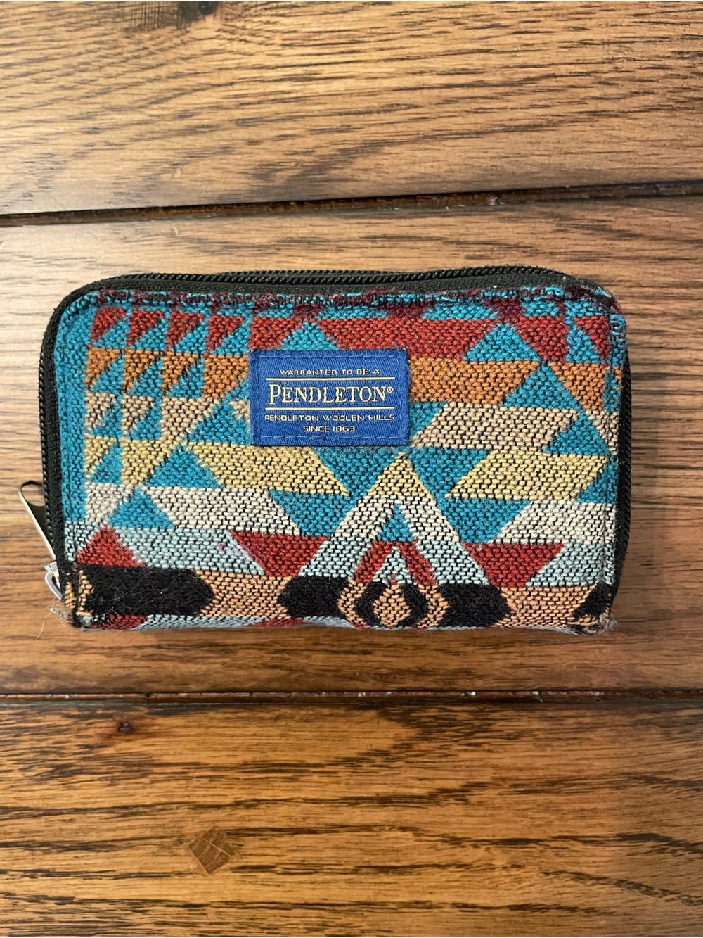Pendleton Southwestern Zip Wallet in Teal, Red & Tan 3 pockets ID slot
